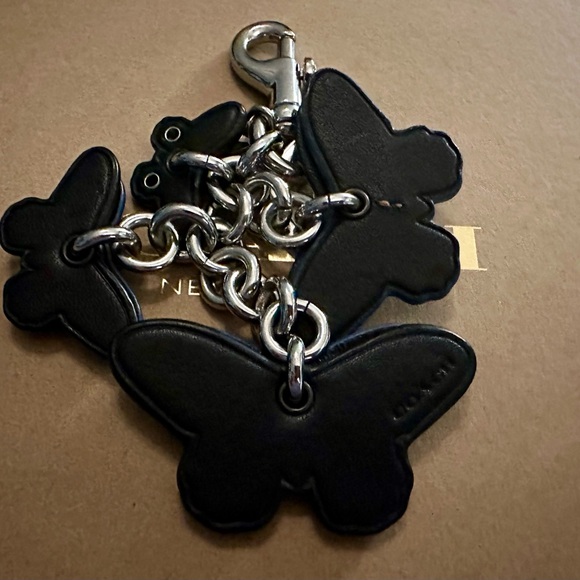 Coach Black & Blue Leather Studded Butterfly Cluster Keychain Fob Bag Charm - Picture 5 of 6